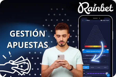 Configuración de apuestas con monto de apuesta y opciones de riesgo en Plinko Rainbet