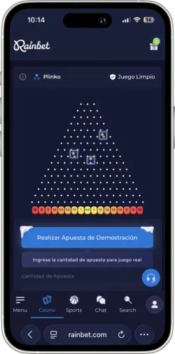 Bola de Plinko colisionando con clavijas y cambiando de dirección aleatoriamente