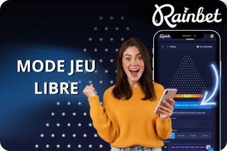 Interface du mode démo de Plinko Rainbet permettant de s'entraîner sans miser d'argent réel.