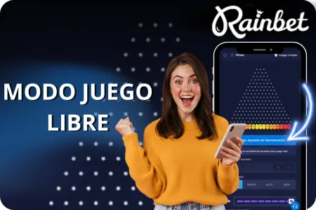 Interfaz del modo de demostración de Plinko Rainbet que permite practicar el juego sin apostar dinero real