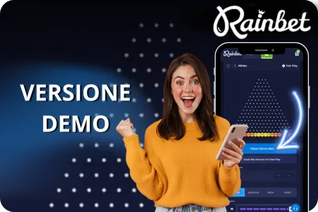 Interfaccia della modalità demo di Plinko Rainbet che consente di esercitarsi nel gioco senza scommettere denaro reale