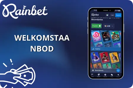 Man speelt Rainbet Plinko op smartphone met welkomstbonus