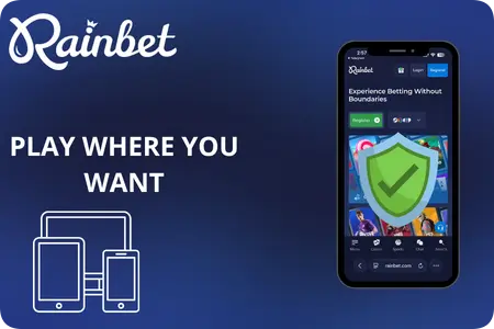Adaptive Rainbet platform displayed on various mobile devices