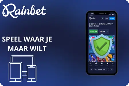 Responsief Rainbet-platform weergegeven op verschillende mobiele apparaten
