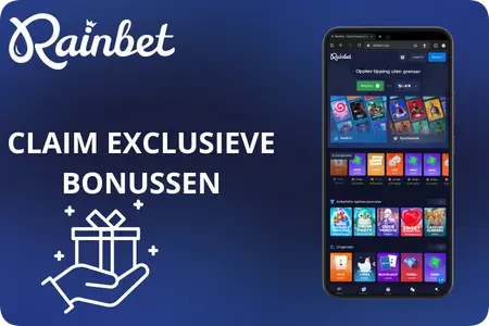 Rainbet-beloningsscherm met rakeback- en dagelijkse herlaadopties