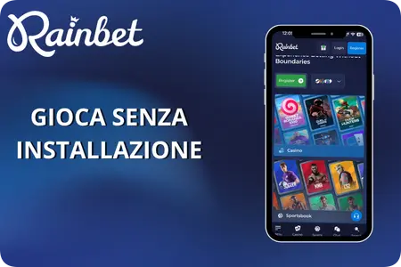 Interfaccia mobile Rainbet di alta qualità con la lobby del casinò su smartphone