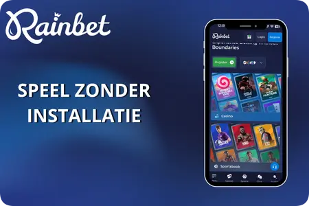 Hoogwaardige mobiele interface van Rainbet met de casinolobby op een smartphone